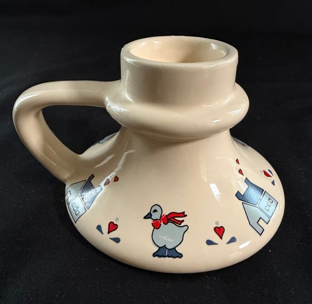 Vintage Giftco Goose Candle Holder, 1980s Ceramic Country Cottage Decor